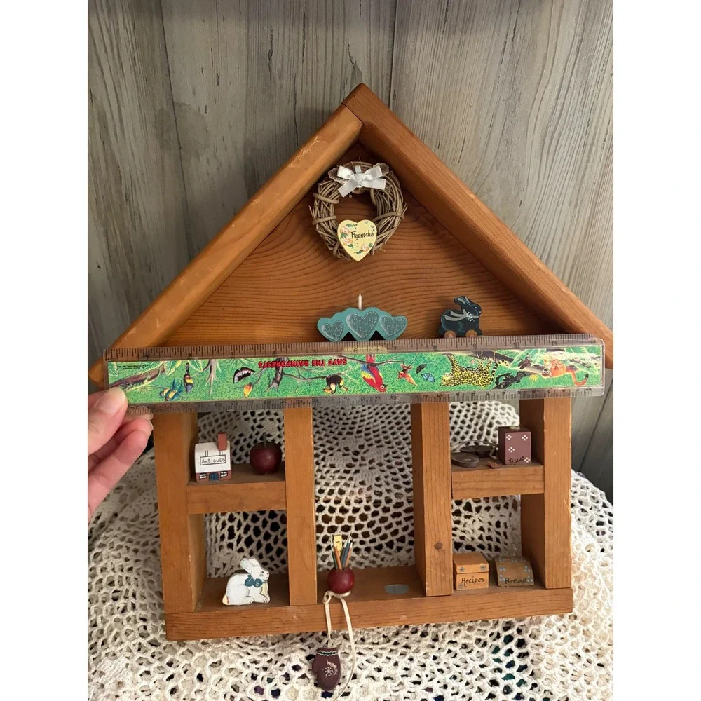 Vintage Wooden House Shadow Box Wall Shelf Country Farmhouse Decor Miniatures